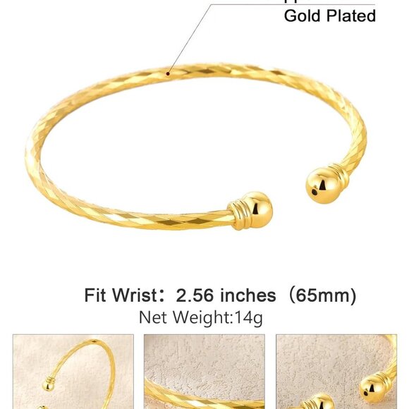 Unisex Simple Cuff Bracelet 18K Real Gold Platinum Plated Fine Bracelets Fashion - Picture 5 of 7